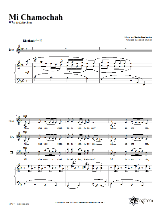 Download David Shukiar Mi Chamocha sheet music and printable PDF score & Religious music notes