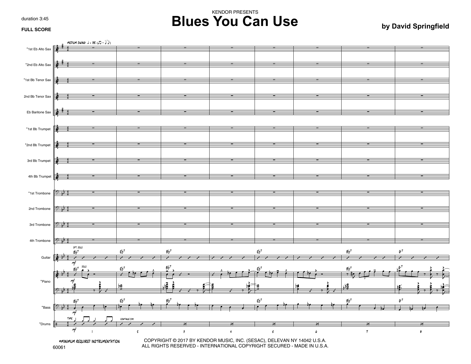 Download David Springfield Blues You Can Use - Full Score sheet music and printable PDF score & Jazz music notes