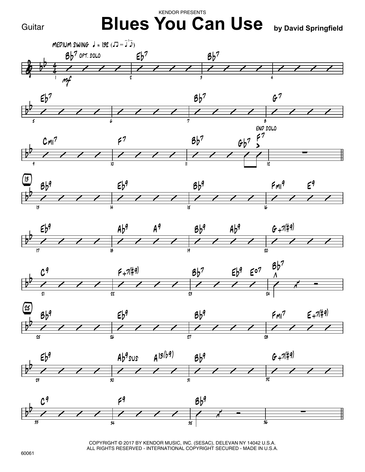Download David Springfield Blues You Can Use - Guitar sheet music and printable PDF score & Jazz music notes
