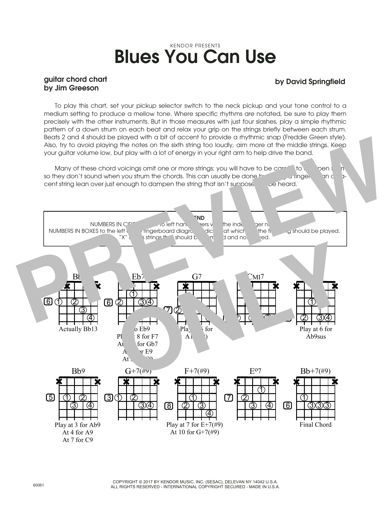 Download David Springfield Blues You Can Use - Guitar Chord Chart sheet music and printable PDF score & Jazz music notes
