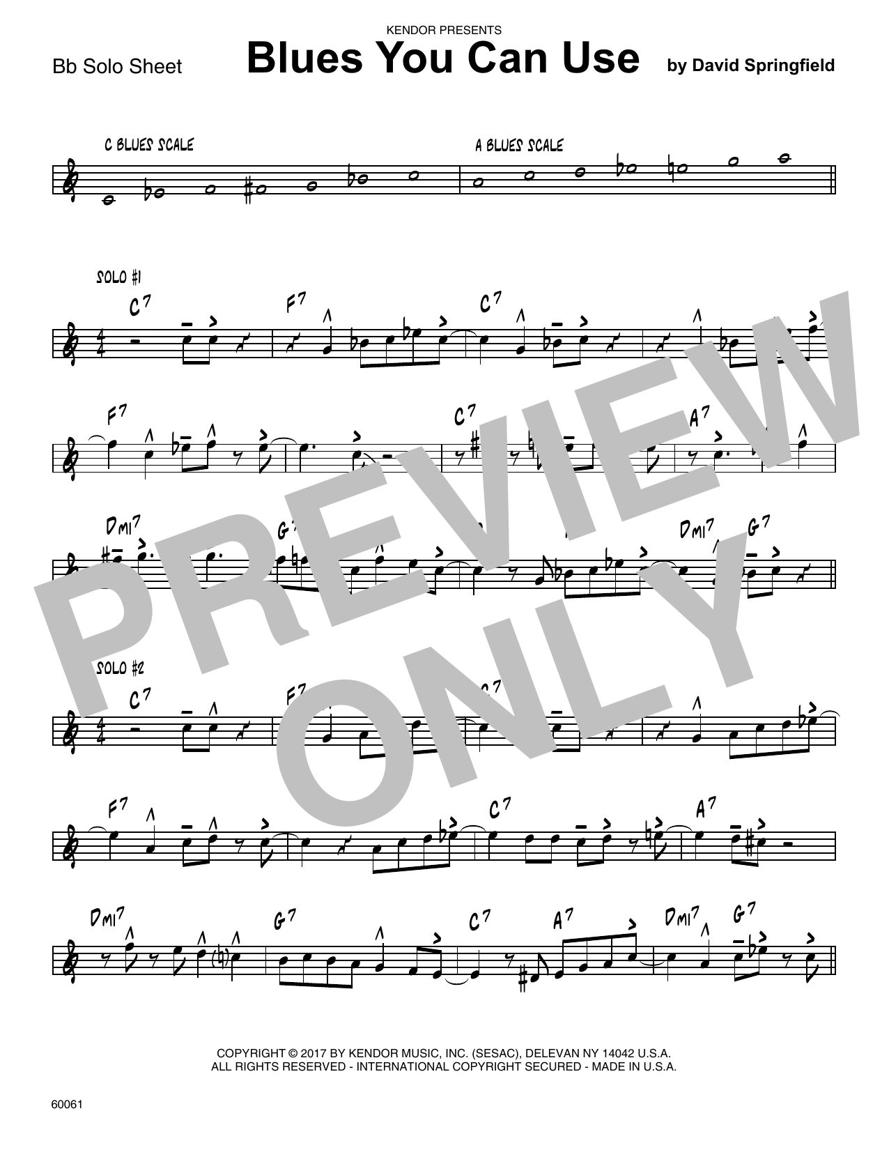 Download David Springfield Blues You Can Use - Solo Sheet - Tenor Sax sheet music and printable PDF score & Jazz music notes