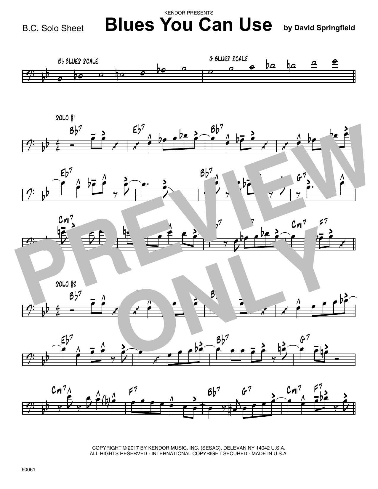 Preview David Springfield Blues You Can Use - Solo Sheet - Trombone Jazz sheet music, notes and chords for Jazz Ensemble, SKU: 380157 Download David Springfield Blues You Can Use - Solo Sheet - Trombone sheet music and printable PDF score & Jazz music notes