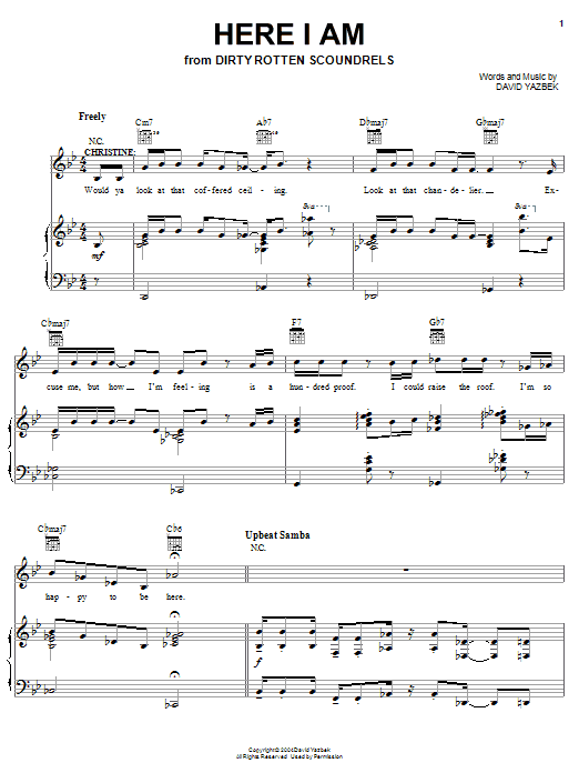 Preview David Yazbek Here I Am Broadway sheet music, notes and chords for Piano, Vocal & Guitar (Right-Hand Melody), SKU: 63276 Download David Yazbek Here I Am sheet music and printable PDF score & Broadway music notes