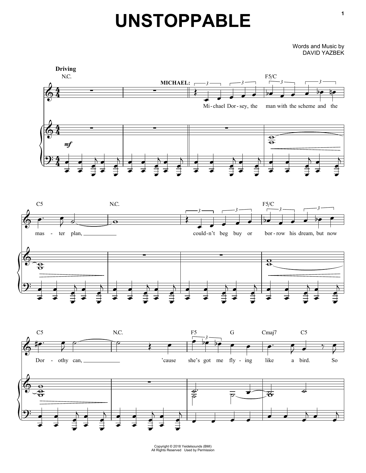 David Yazbek Unstoppable From The Musical Tootsie Sheet Music Download Printable Musical Show Pdf Piano Vocal Score Sku 428863