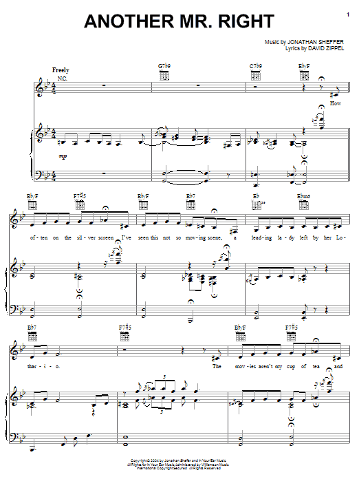 Preview David Zippel Another Mr. Right Musicals sheet music, notes and chords for Piano, Vocal & Guitar (Right-Hand Melody), SKU: 28815 Download David Zippel Another Mr. Right sheet music and printable PDF score & Musicals music notes