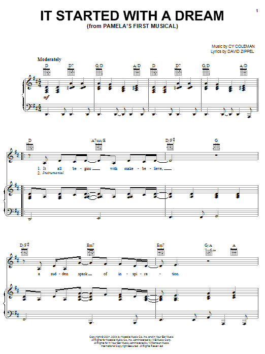 Preview David Zippel It Started With A Dream Musicals sheet music, notes and chords for Piano, Vocal & Guitar (Right-Hand Melody), SKU: 28813 Download David Zippel It Started With A Dream sheet music and printable PDF score & Musicals music notes