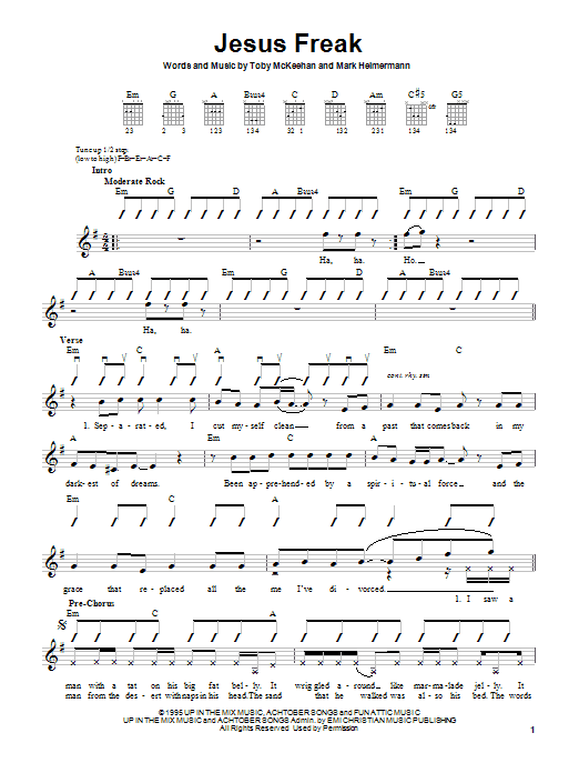 Preview dc Talk Jesus Freak Rock sheet music, notes and chords for Guitar with strumming patterns, SKU: 24714 Download dc Talk Jesus Freak sheet music and printable PDF score & Rock music notes