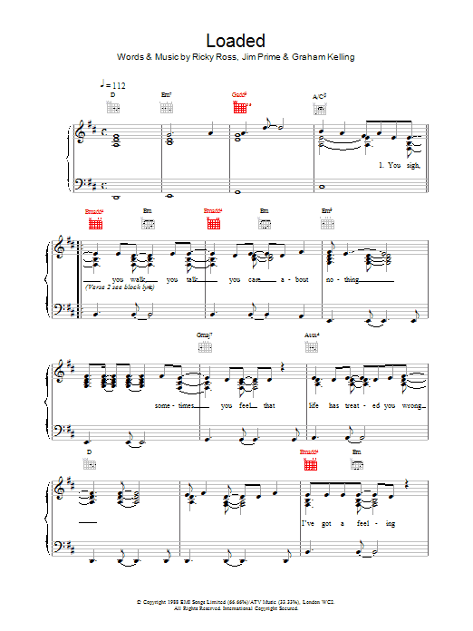 Download Deacon Blue Loaded sheet music and printable PDF score & Rock music notes