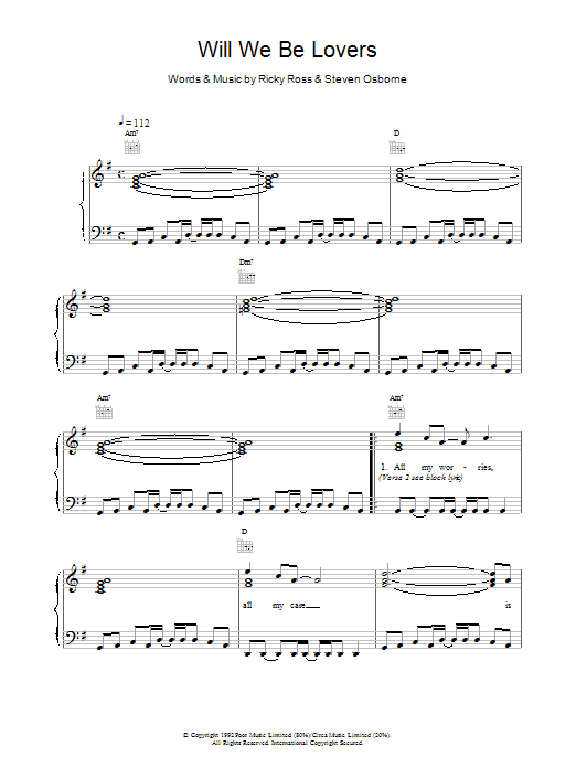 Preview Deacon Blue Will We Be Lovers Rock sheet music, notes and chords for Piano, Vocal & Guitar (Right-Hand Melody), SKU: 15107 sheet music, piano notes, chords, guitar tabs, score, transpose, transcribe, how to play, guide, download, learn, tutorial, progression, song, artist, awards, billboard, mtv, vh1, tour, single, album, release