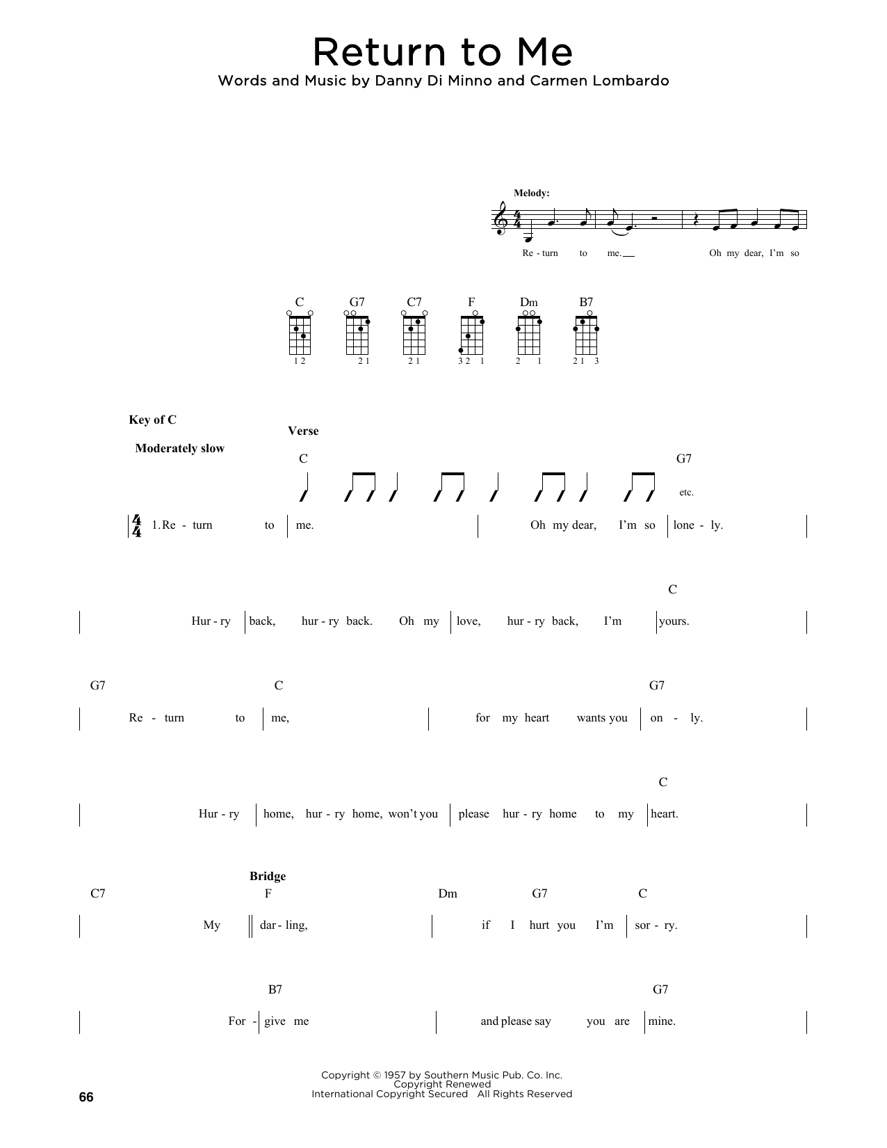 Dean Martin Return To Me (arr. Fred Sokolow) Sheet Music & Chords for Mandolin - Download or Print PDF