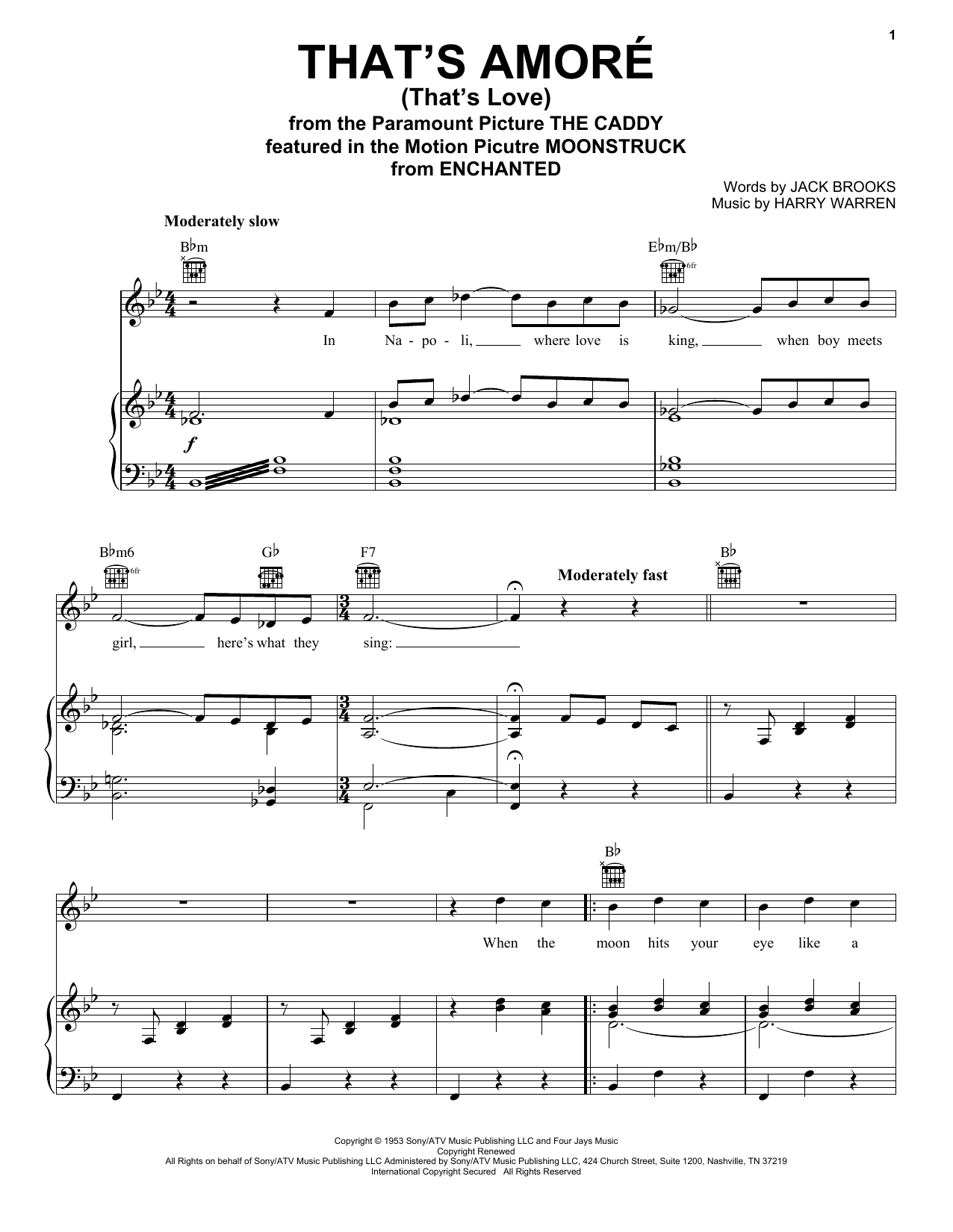 Download Dean Martin That's Amore (That's Love) sheet music and printable PDF score & Folk music notes