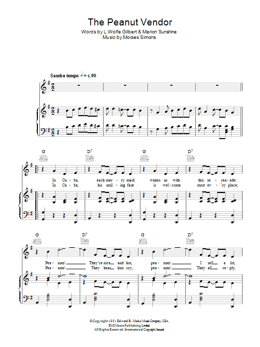 Preview Dean Martin The Peanut Vendor Latin sheet music, notes and chords for Piano, Vocal & Guitar (Right-Hand Melody), SKU: 48011 Download Dean Martin The Peanut Vendor sheet music and printable PDF score & Latin music notes