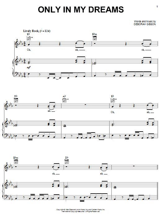 Preview Debbie Gibson Only In My Dreams Rock sheet music, notes and chords for Piano, Vocal & Guitar (Right-Hand Melody), SKU: 62906 Download Debbie Gibson Only In My Dreams sheet music and printable PDF score & Rock music notes