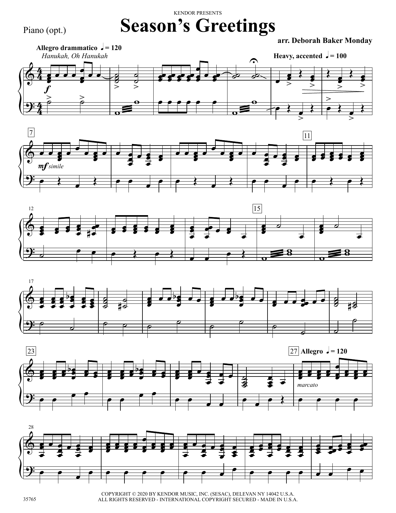 Download Deborah Baker Monday Season's Greetings - Piano Accompaniment sheet music and printable PDF score & Holiday music notes