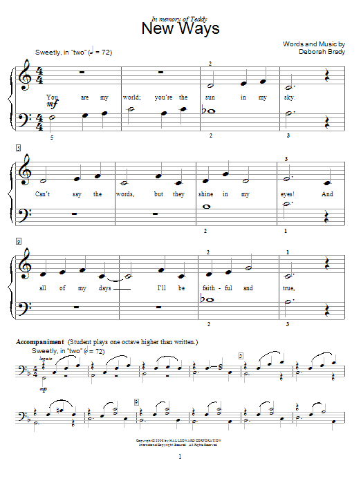 Preview Deborah Brady New Ways Children sheet music, notes and chords for Educational Piano, SKU: 62888 sheet music, piano notes, chords, guitar tabs, score, transpose, transcribe, how to play, guide, download, learn, tutorial, progression, song, artist, awards, billboard, mtv, vh1, tour, single, album, release