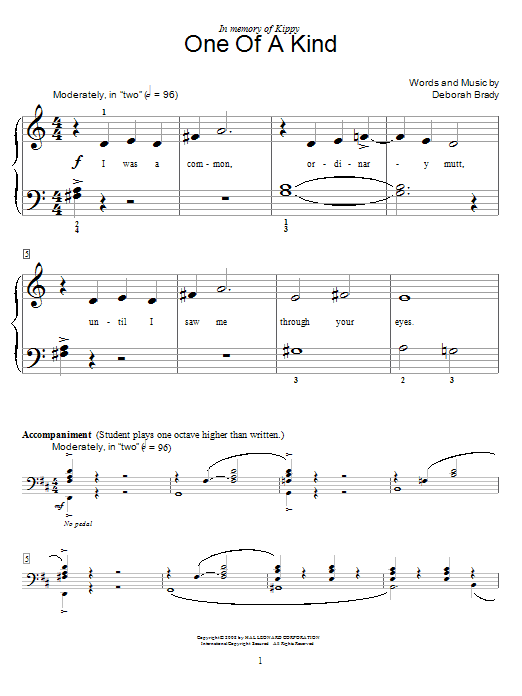Preview Deborah Brady One Of A Kind Children sheet music, notes and chords for Educational Piano, SKU: 62893 sheet music, piano notes, chords, guitar tabs, score, transpose, transcribe, how to play, guide, download, learn, tutorial, progression, song, artist, awards, billboard, mtv, vh1, tour, single, album, release