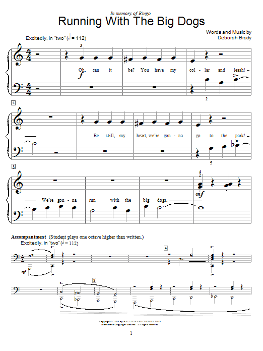 Preview Deborah Brady Running With The Big Dogs Children sheet music, notes and chords for Educational Piano, SKU: 62895 Download Deborah Brady Running With The Big Dogs sheet music and printable PDF score & Children music notes