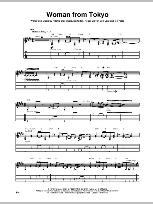Download Deep Purple Woman From Tokyo sheet music and printable PDF score & Rock music notes