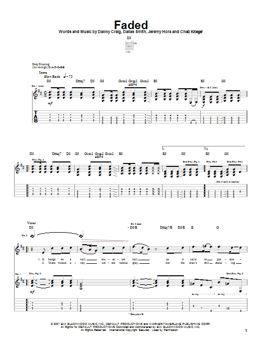 Download Default Faded sheet music and printable PDF score & Rock music notes