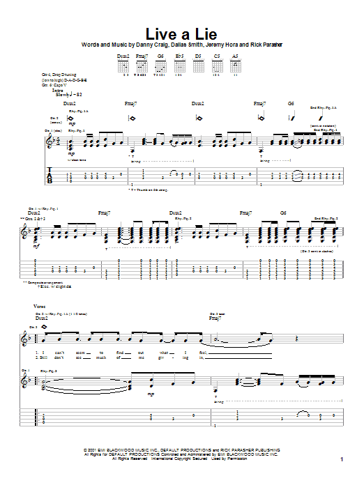 Download Default Live A Lie sheet music and printable PDF score & Rock music notes