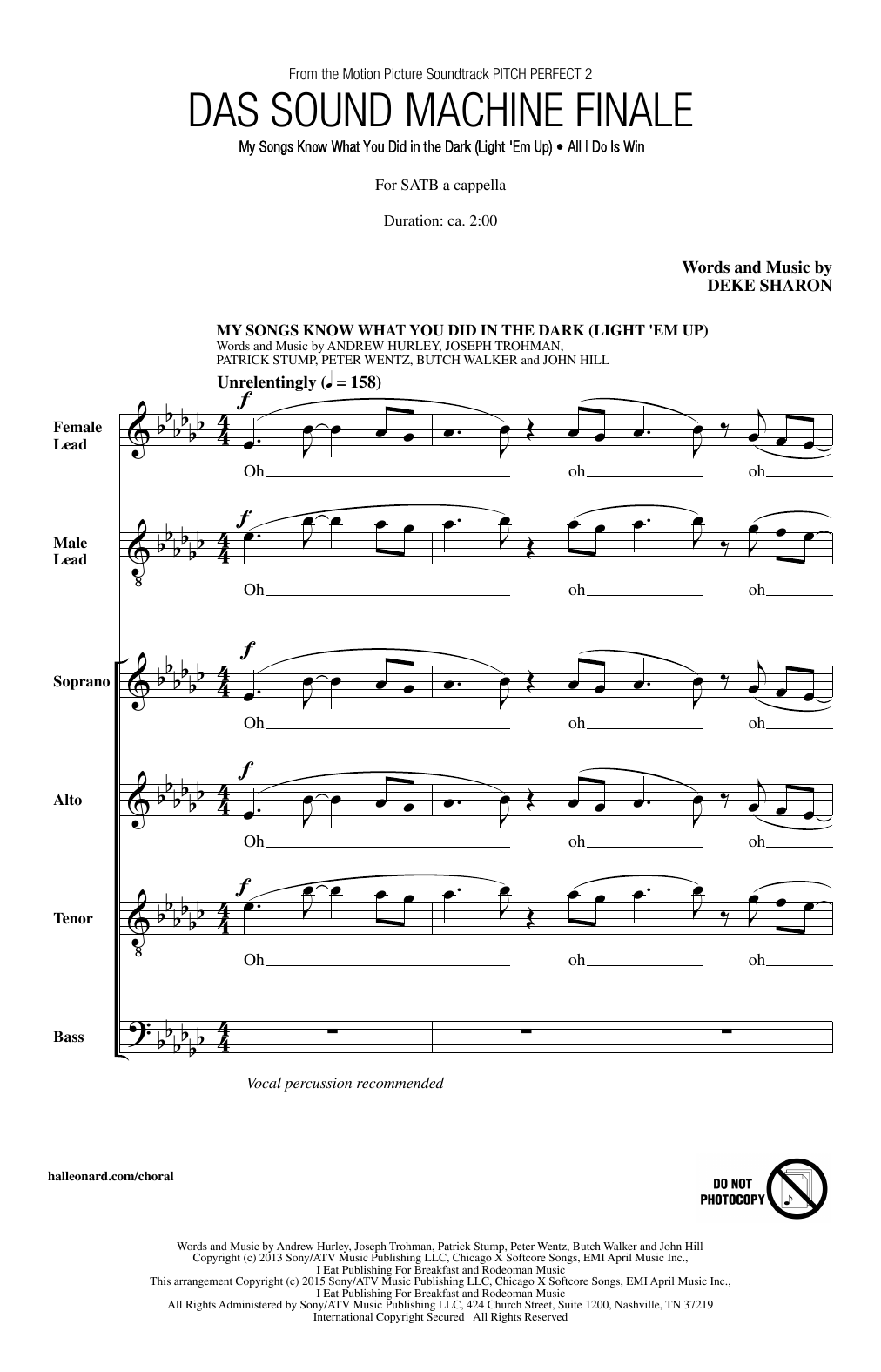 Preview Deke Sharon Das Sound Machine Finale A Cappella sheet music, notes and chords for SATB, SKU: 160414 sheet music, piano notes, chords, guitar tabs, score, transpose, transcribe, how to play, guide, download, learn, tutorial, progression, song, artist, awards, billboard, mtv, vh1, tour, single, album, release