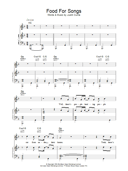 Preview Del Amitri Food For Songs Rock sheet music, notes and chords for Piano, Vocal & Guitar (Right-Hand Melody), SKU: 17513 Download Del Amitri Food For Songs sheet music and printable PDF score & Rock music notes