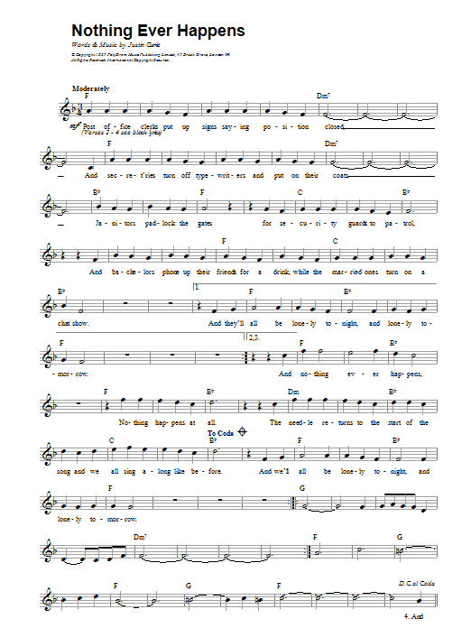 Download Del Amitri Nothing Ever Happens sheet music and printable PDF score & Rock music notes