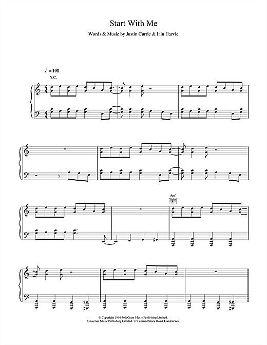 Preview Del Amitri Start With Me Rock sheet music, notes and chords for Piano, Vocal & Guitar (Right-Hand Melody), SKU: 17518 sheet music, piano notes, chords, guitar tabs, score, transpose, transcribe, how to play, guide, download, learn, tutorial, progression, song, artist, awards, billboard, mtv, vh1, tour, single, album, release