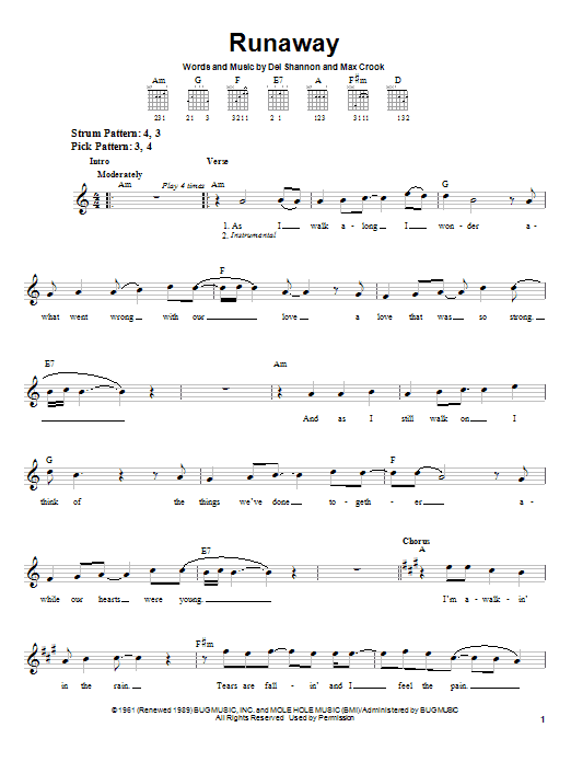 Preview Del Shannon Runaway Pop sheet music, notes and chords for Piano, Vocal & Guitar (Right-Hand Melody), SKU: 51098 sheet music, piano notes, chords, guitar tabs, score, transpose, transcribe, how to play, guide, download, learn, tutorial, progression, song, artist, awards, billboard, mtv, vh1, tour, single, album, release