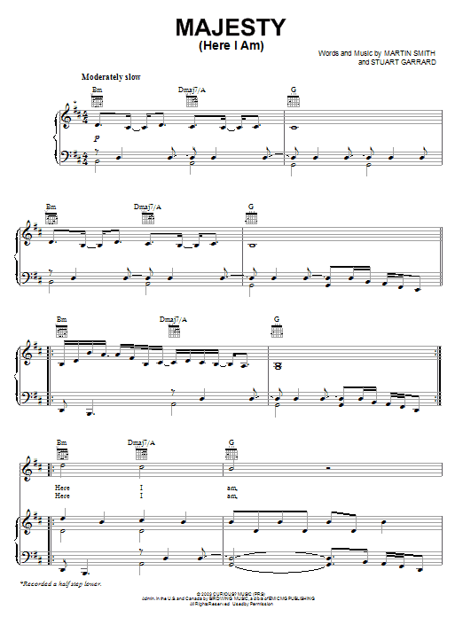 Preview Delirious? Majesty (Here I Am) Pop sheet music, notes and chords for Piano, Vocal & Guitar (Right-Hand Melody), SKU: 28504 Download Delirious? Majesty (Here I Am) sheet music and printable PDF score & Pop music notes