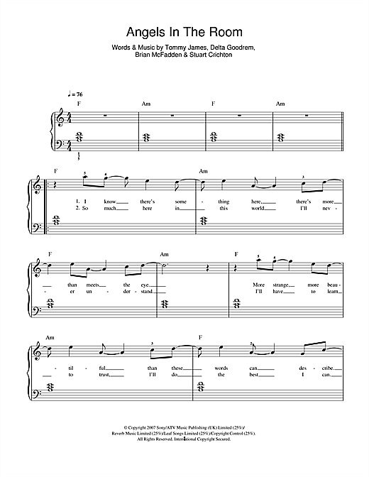 Download Delta Goodrem Angels In The Room sheet music and printable PDF score & Australian music notes