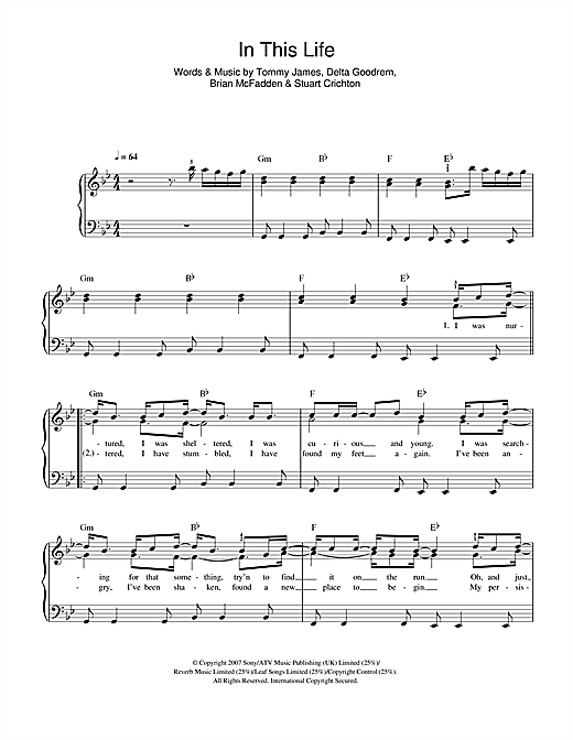 Download Delta Goodrem In This Life sheet music and printable PDF score & Australian music notes