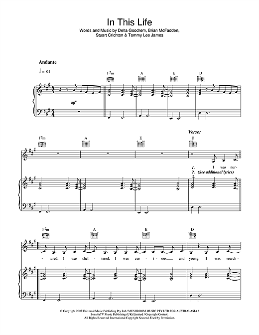 Preview Delta Goodrem In This Life Australian sheet music, notes and chords for Easy Piano, SKU: 47780 sheet music, piano notes, chords, guitar tabs, score, transpose, transcribe, how to play, guide, download, learn, tutorial, progression, song, artist, awards, billboard, mtv, vh1, tour, single, album, release