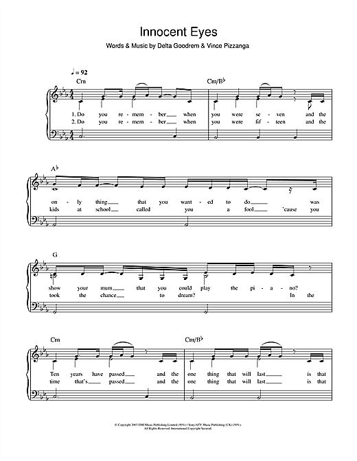 Download Delta Goodrem Innocent Eyes sheet music and printable PDF score & Pop music notes