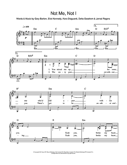 Download Delta Goodrem Not Me, Not I sheet music and printable PDF score & Australian music notes
