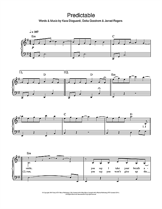 Download Delta Goodrem Predictable sheet music and printable PDF score & Australian music notes