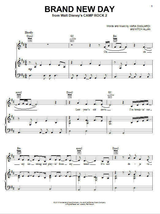 Preview Demi Lovato Brand New Day (from Camp Rock 2) Pop sheet music, notes and chords for Piano, Vocal & Guitar (Right-Hand Melody), SKU: 76390 Download Demi Lovato Brand New Day (from Camp Rock 2) sheet music and printable PDF score & Pop music notes