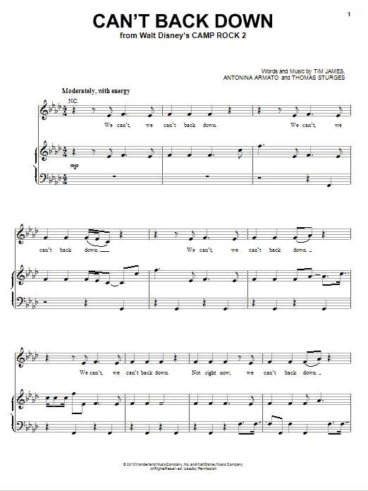 Download Demi Lovato Can't Back Down (from Camp Rock 2) sheet music and printable PDF score & Pop music notes