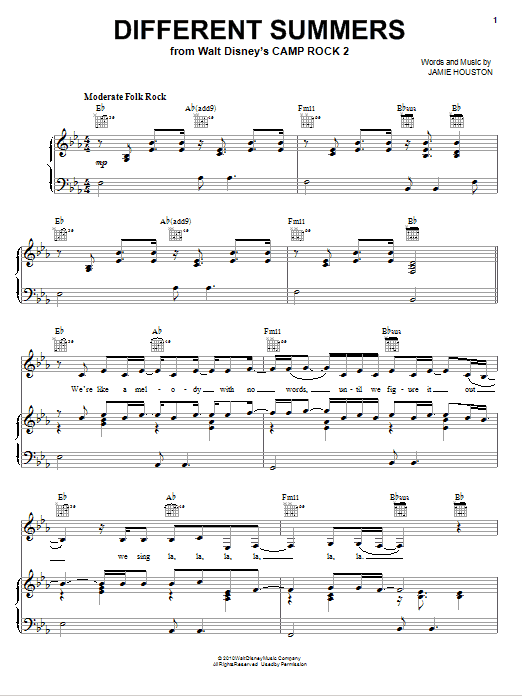Preview Demi Lovato Different Summers (from Camp Rock 2) Pop sheet music, notes and chords for Piano, Vocal & Guitar (Right-Hand Melody), SKU: 76393 Download Demi Lovato Different Summers (from Camp Rock 2) sheet music and printable PDF score & Pop music notes