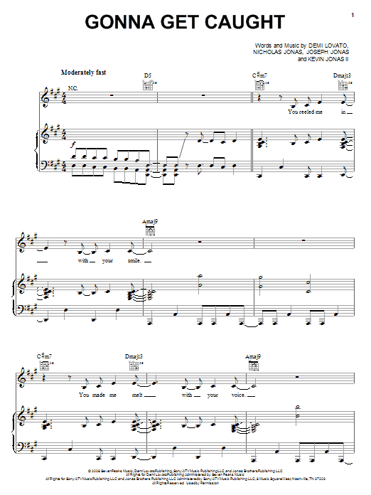 Preview Demi Lovato Gonna Get Caught Pop sheet music, notes and chords for Piano, Vocal & Guitar (Right-Hand Melody), SKU: 69749 Download Demi Lovato Gonna Get Caught sheet music and printable PDF score & Pop music notes