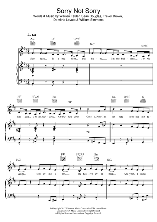 Preview Demi Lovato Sorry Not Sorry Pop sheet music, notes and chords for Keyboard, SKU: 125323 sheet music, piano notes, chords, guitar tabs, score, transpose, transcribe, how to play, guide, download, learn, tutorial, progression, song, artist, awards, billboard, mtv, vh1, tour, single, album, release