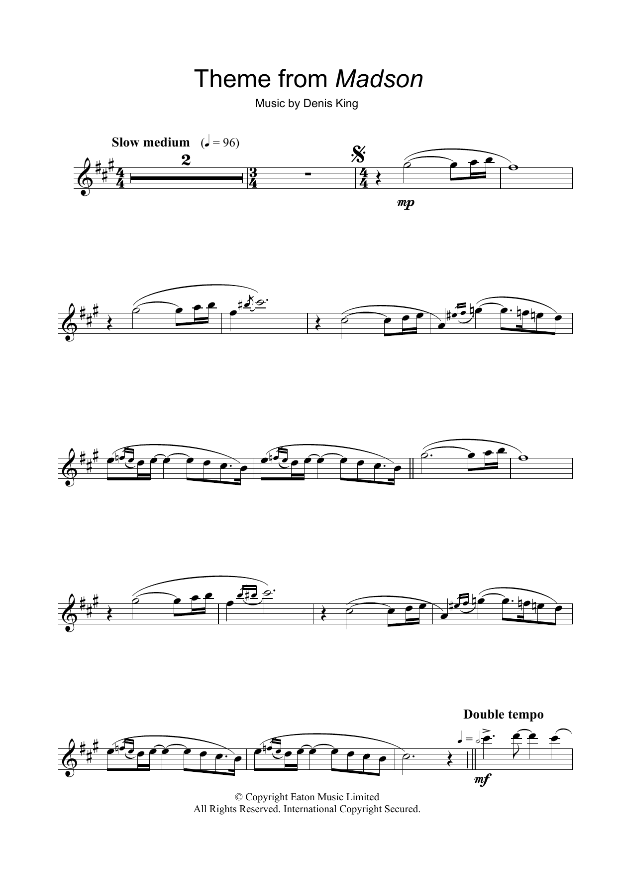 Download Denis King Theme from Madson sheet music and printable PDF score & Film and TV music notes