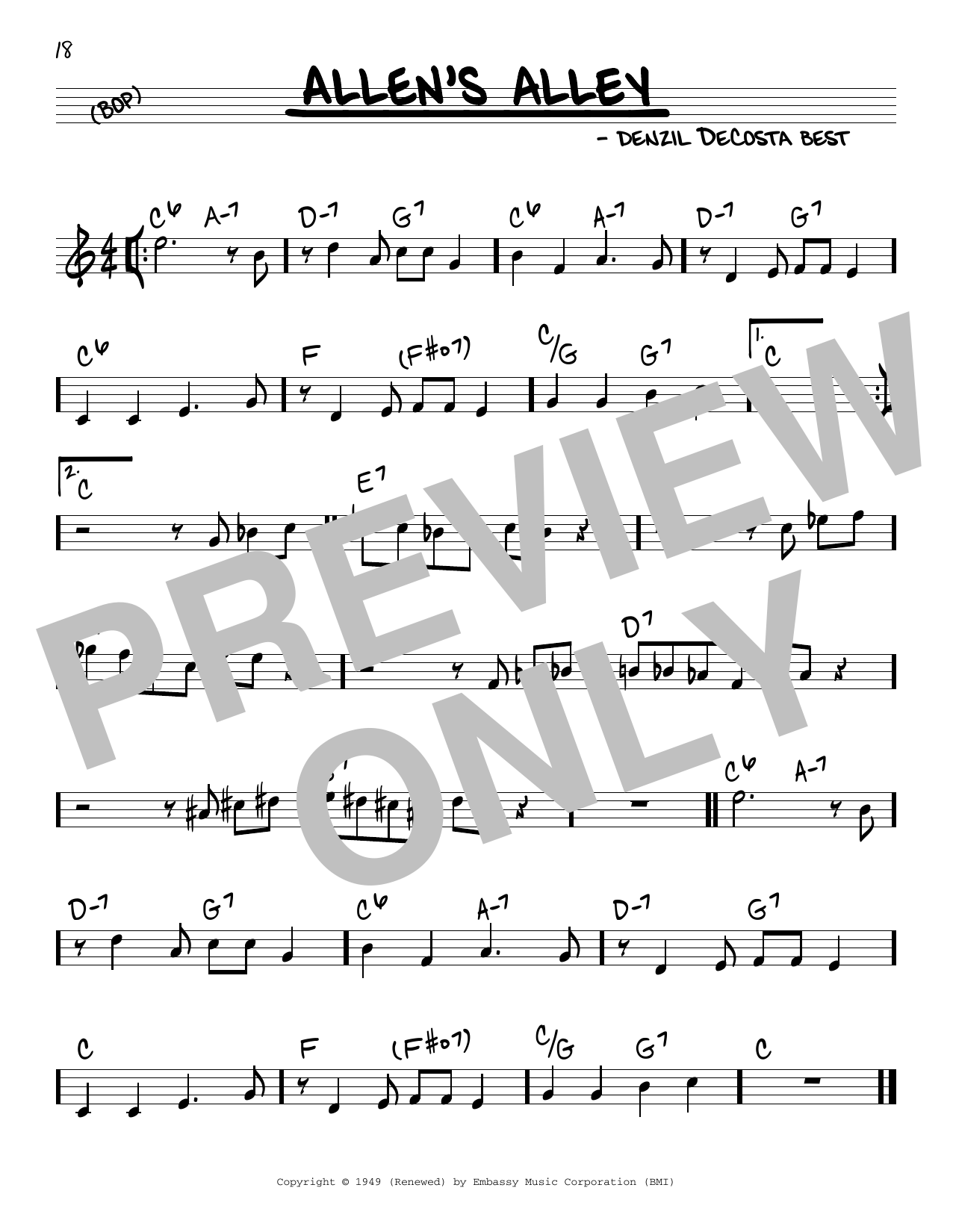Download Denzil DeCosta Best Wee (Allen's Alley) sheet music and printable PDF score & Jazz music notes