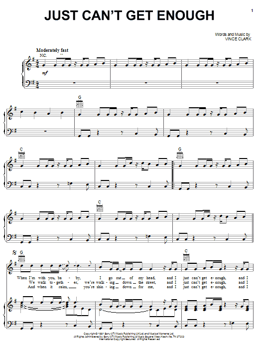 Download Depeche Mode Just Can't Get Enough sheet music and printable PDF score & Pop music notes