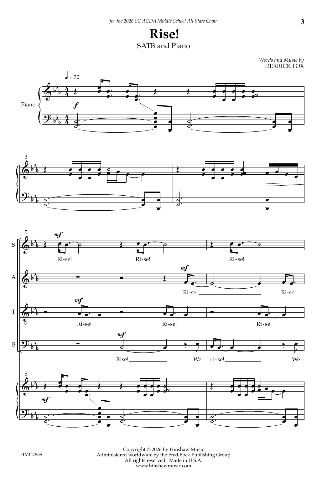Derrick Fox Rise! Sheet Music Notes & Chords for SATB Choir - Download or Print PDF Derrick Fox Rise! Sheet Music & Chords for SATB Choir - Download or Print PDF