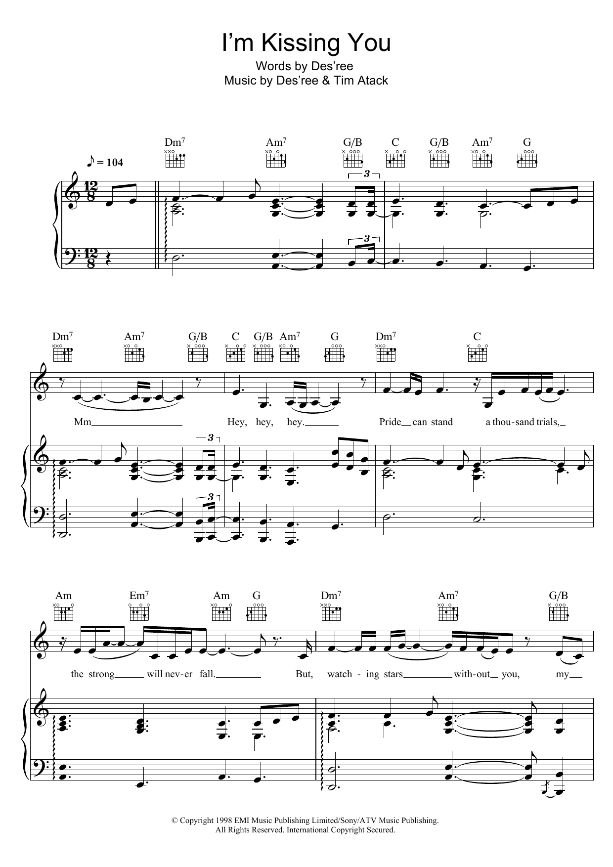 Download Des'ree I'm Kissing You sheet music and printable PDF score & Pop music notes