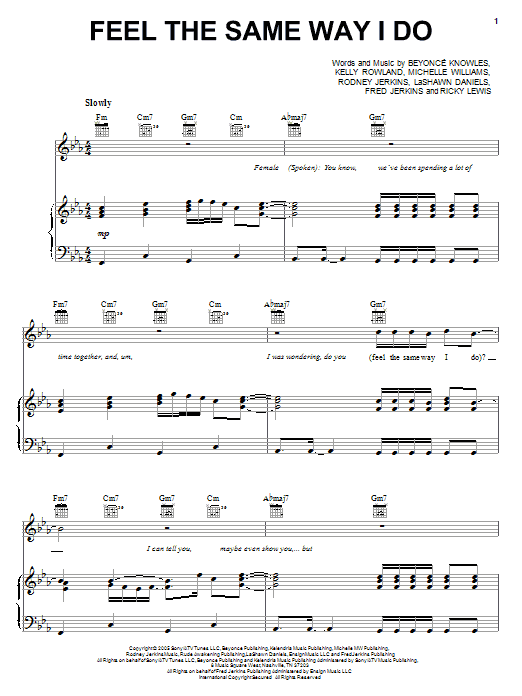 Download Destiny's Child Feel The Same Way I Do sheet music and printable PDF score & R & B music notes