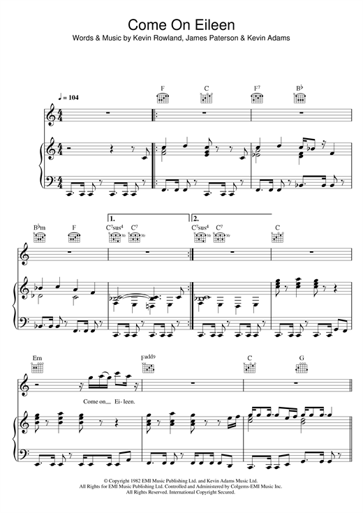 Preview Dexy's Midnight Runners Come On Eileen Pop sheet music, notes and chords for Lyrics & Chords, SKU: 101377 sheet music, piano notes, chords, guitar tabs, score, transpose, transcribe, how to play, guide, download, learn, tutorial, progression, song, artist, awards, billboard, mtv, vh1, tour, single, album, release
