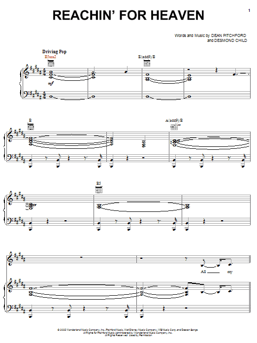 Preview Diana DeGarmo Reachin' For Heaven Pop sheet music, notes and chords for Piano, Vocal & Guitar (Right-Hand Melody), SKU: 51684 Download Diana DeGarmo Reachin' For Heaven sheet music and printable PDF score & Pop music notes