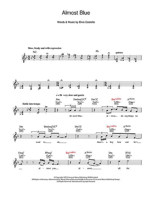 Download Diana Krall Almost Blue sheet music and printable PDF score & Jazz music notes